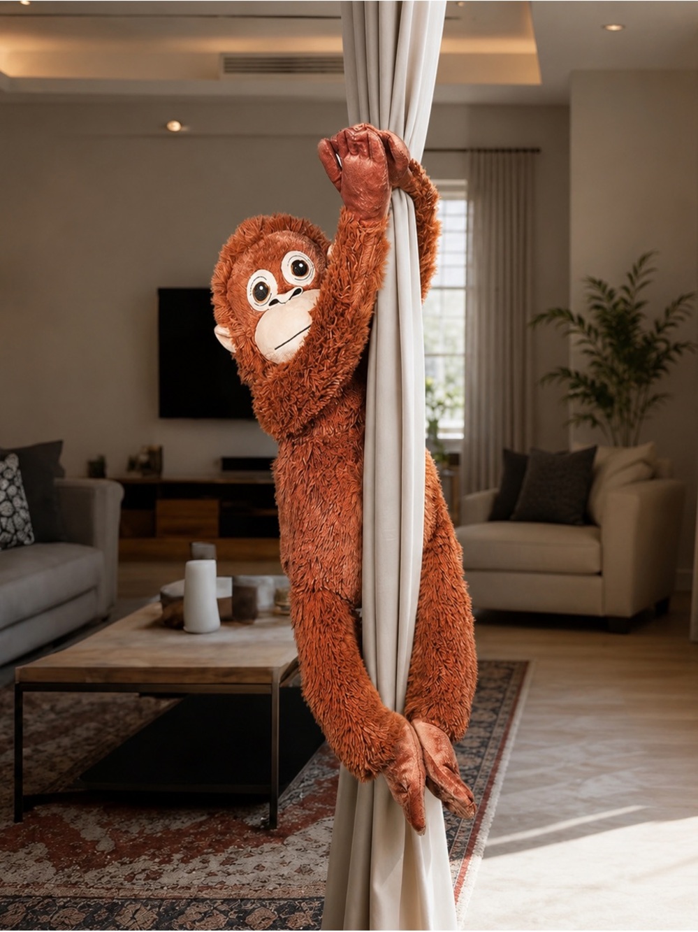 Large Plush Orangutan Climbing Stuffed Animal - Rust Brown